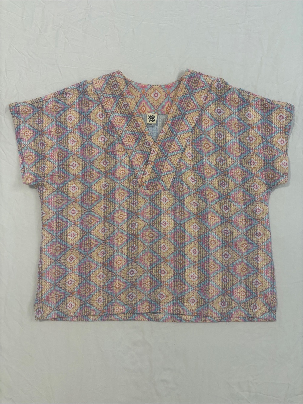 Ivy Jane Pastel Diamond-Print V-Neck Short Sleeve Tunic